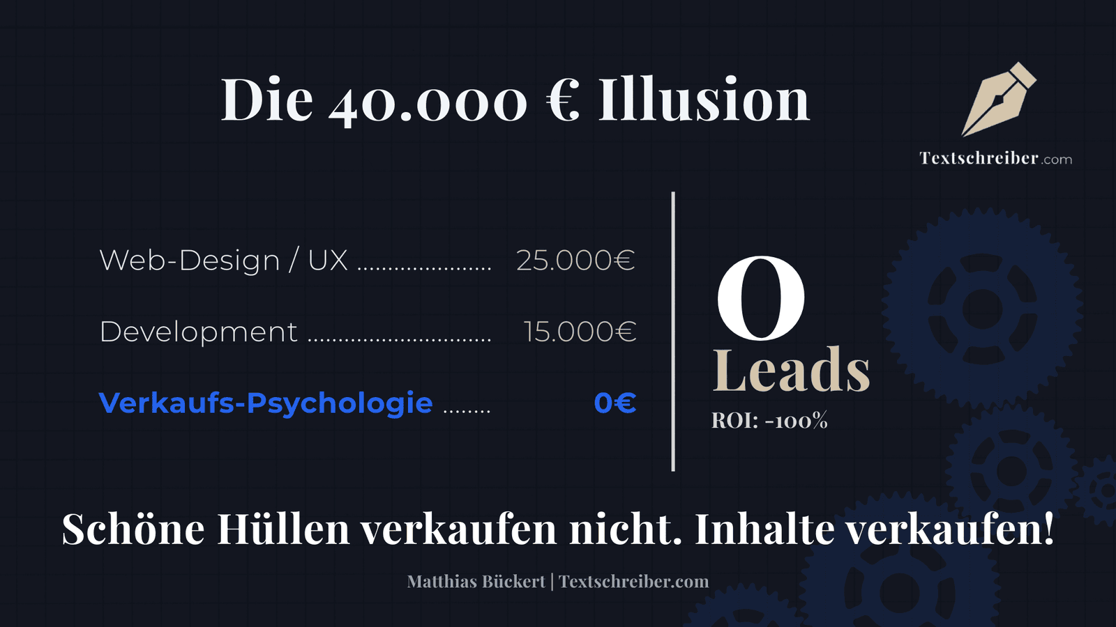 Resultat einer Optimierung der Website, ohne Verkaufspsychologische Texte oder Werbetexte durch Matthias Bückerts Copywriting